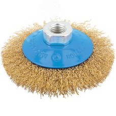 Кордщетка, тип ''колесо'' с наклоном, гайка М14, стальная волнистая латунированная проволока 115 мм