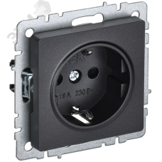 BRITE Розетка 1-местная с заземлением без защитных шторок 16А безвинтовое крепление РС21-1-0-БрЧ черный IEK