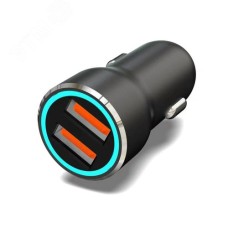 Зарядное устройство автомобильное c двумя портами USB-A + USB-A c LED-подсветкой 12Вт