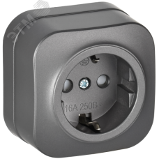 GLORY Розетка 1-местная для открытой установки с заземлением с защитными шторками 16А РСш20-3-ХСм сталь матовый IEK