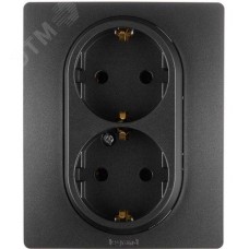 Розетка 2-местная с заземлением без защитных шторок в сборе 16А антрацит ETIKA