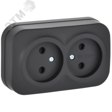 GLORY Розетка 2-местная для открытой установки без заземления без защитных шторок 10А РС22-2-ХЧм черный матовый IEK
