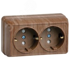 OKTAVA Розетка 2-местная с заземлением с защитными шторками для открытой установки 16А РСш22-3-ОД дуб GENERICA