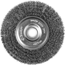 Щетка дисковая для точильно-шлифовального станка, витая стальная проволока 0,3мм, 125х12,7мм ''Профессионал''.