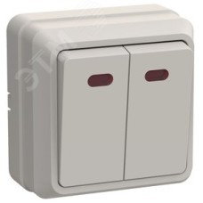 OKTAVA Выключатель 2-клавишный с индикацией для открытой установки 10А ВС20-2-1-ОКм кремовый GENERICA