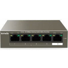 Коммутатор/ Tenda TEF1105P-4-38W 5-Port 10/100Mbps Desktop Switch with 4-Port PoE