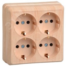 OKTAVA Розетка 4-местная с заземлением для открытой установки 16А РС24-3-ОС сосна GENERICA