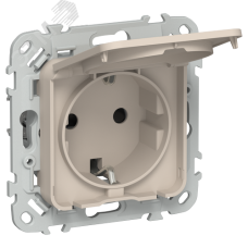 FLITE Розетка с заземлением с защитными шторками и крышкой безвинтовое крепление 16А IP44 РСшкр11-1-44-ФлЛ льняной IEK