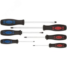 Отвертки ''Стандарт'', CrV сталь, магнитный наконечник, двухцветная прорезиненная ручка, набор 6 шт