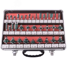 Фрезы по дереву кромочные, набор 35 шт, алюминиевый кейс, хвостовик 8 мм