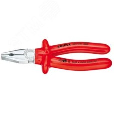 Плоскогубцы комбинированные VDE 1000V резка - проволока средней твердости 34мм твердая проволока 22мм кабель 12мм (16мм) L=180мм диэлектрические хромированные обливные рукоятки