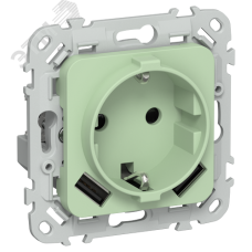 FLITE Розетка 1-местная с заземлением с защитными шторками 16А с USB A+A 3,1А безвинтовое крепление РСЮша11-1-ФлФ фисташковый IEK