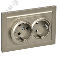 BRITE Розетка двойная с заземлением без защитных шторок 16А в сборе РС12-3-БрШ шампань