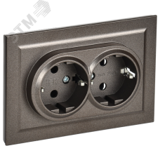 BRITE Розетка двойная с заземлением без защитных шторок 16А в сборе РС12-3-БрТБ темная бронза
