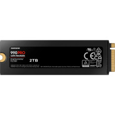 Твердотельный накопитель/ Samsung SSD 990 PRO, 2000GB, M.2(22x80mm), NVMe 2.0, PCIe 4.0 x4, V-NAND TLC, R/W 7450/6900MB/s, IOPs 1 400 000/1 550 000, DRAM buffer 2048MB, TBW 1200, DWPD 0.33, with Heatsink (12 мес.)