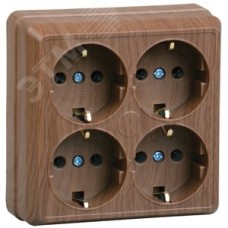 OKTAVA Розетка 4-местная с заземлением для открытой установки 16А РС24-3-ОД дуб GENERICA