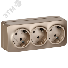 GLORY Розетка 3-местная для открытой установки с заземлением без защитных шторок 16А РС23-3-ХШм шампань матовый IEK