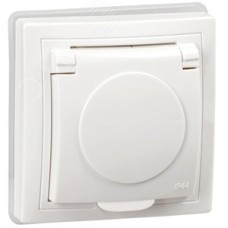 KVARTA Розетка с заземлением с защитными шторками с крышкой 16А IP44 РСбш10-3-КБ-44 белый GENERICA