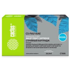 -/ Картридж струйный Cactus CS-F6U16AE 953XL голубой (26мл) для HP OJ Pro 7740/8210/8218/8710/8715