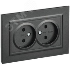 BRITE Розетка 2-местная без заземления с защитными шторками 10А в сборе РСш12-2-БрЧ черный IEK