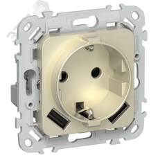 FLITE Розетка 1-местная с заземлением с защитными шторками 16А с USB A+A 3,1А РСЮша11-0-ФлШ шампань IEK