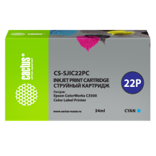 -/ Картридж струйный Cactus CS-SJIC22PC C33S020602 голубой (34мл) для Epson ColorWorks C3500