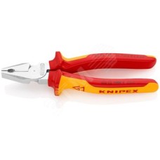 Плоскогубцы комбинированные VDE 1000V рез твердая проволока 25мм рояльная струна (HRC 59) 2мм кабель 115мм (16мм) L=180мм диэлектрические хромированные двухкомпонентные рукоятки