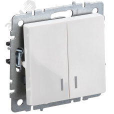 BRITE Выключатель 2-клавишный с индикацией 10А безвинтовое крепление ВС11-2-1-БрБ белый IEK