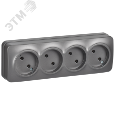 GLORY Розетка 4-местная для открытой установки без заземления без защитных шторок 10А РС24-2-ХСм сталь матовый IEK
