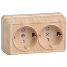 OKTAVA Розетка 2-местная с заземлением с защитными шторками для открытой установки 16А РСш22-3-ОС сосна GENERICA