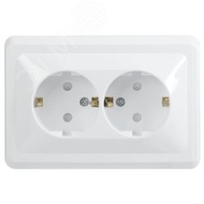 VEGA Розетка 2-местная с заземлением с защитными шторками 16А РСш12-3-ВБ белый GENERICA