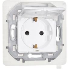 Розетка 1-местная с заземлением с защитными шторками и крышкой 16А IP44 белый INSPIRIA