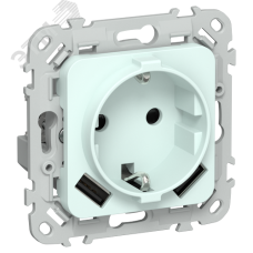 FLITE Розетка 1-местная с заземлением с защитными шторками 16А с USB A+A 3,1А РСЮша11-0-ФлХЛ холодный лед IEK