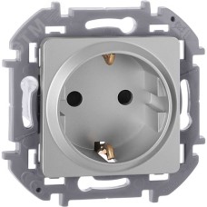 Розетка 1-местная с заземлением с защитными шторками 16А алюминий INSPIRIA
