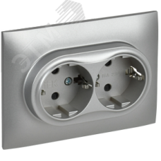 SKANDY Розетка 2-местная с заземлением с защитными шторками 16А в сборе SK-R07S серебряный IEK