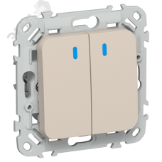 FLITE Выключатель 2-клавишный кнопочный с индикацией 10А ВС12-2-1-ФлЛ льняной IEK
