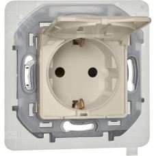 Розетка 1-местная с заземлением с защитными шторками и крышкой 16А IP44 слоновая кость INSPIRIA