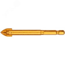 Сверло по кафелю, 4 режущие кромки, титановое покрытие, U-хвостовик под биту 12х91 мм