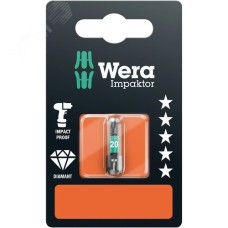 Бита ударная 867/1 IMP DC Impaktor TORX SB алмазное покрытие хвостовик шестигранный 1/4 C 6.3 TX 20X25 мм с держателем-еврослот для подвеса