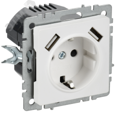 BRITE Розетка 1-местная с заземлением с защитными шторками 16А с USB A+A 5В 3,1А РЮш10-2-БрАБ арктический белый IEK