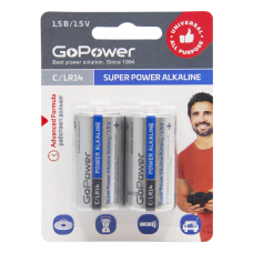 Батарейка/ Батарейка GoPower LR14 C BL2 Alkaline 1.5V (2/12/192) блистер (2 шт.)