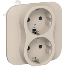 FLITE Розетка 2-местная с заземлением с защитными шторками безвинтовое крепление 16А в сборе РСш12-1-А-ФлЛ льняной IEK