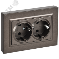 BRITE Розетка 2-местная с заземлением без защитных шторок плоская 16А в сборе РСПл12-3-БрТБ темная бронза IEK