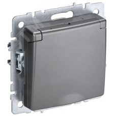 BRITE Розетка с заземлением с защитными шторками и крышкой 16А IP44 РСбш10-3-44-БрС сталь