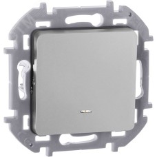 Выключатель 1-клавишный проходной с подсветкой/индикацией 10АХ безвинтовое крепление алюминий INSPIRIA