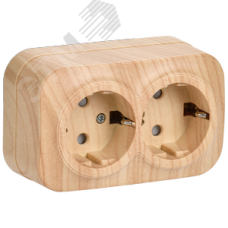 GLORY Розетка двухместная наружная с заземлением  с защитной шторкой сосна