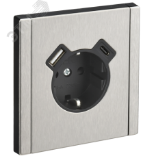 FORTE&PIANO Розетка 1-местная с заземлением с защитными шторками винтовое крепление 16А USB A+C 18Вт FP747M металл никель IEK