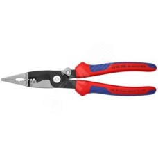 Клещи электромонтажные 6-в-1 захват плоского и круглого материала гибка удаление заусенцев снятие изоляции 075 - 15 + 25 мм обжимка контактных гильз 05 - 25 мм кабелерез 15 мм (5x25 мм) L-200 мм защёлка-собачка хромированные обливные рукоятки