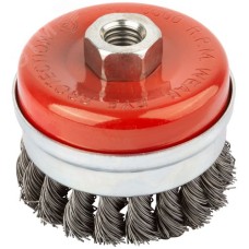 Кордщетка-чашка, гайка М14, стальная витая проволока с бандажом, Профи 75 мм
