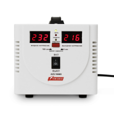 Стабилизатор POWERMAN AVS 1000D, ступенчатый регулятор, цифровые индикаторы уровней напряжения, 1000ВА, 140-260В, максимальный входной ток 7А, 2 евророзетки, IP-20, напольный,  200мм х 150мм х 140мм, 2,3 кг./ Stabilizer POWERMAN AVS 1000D, step-type regul